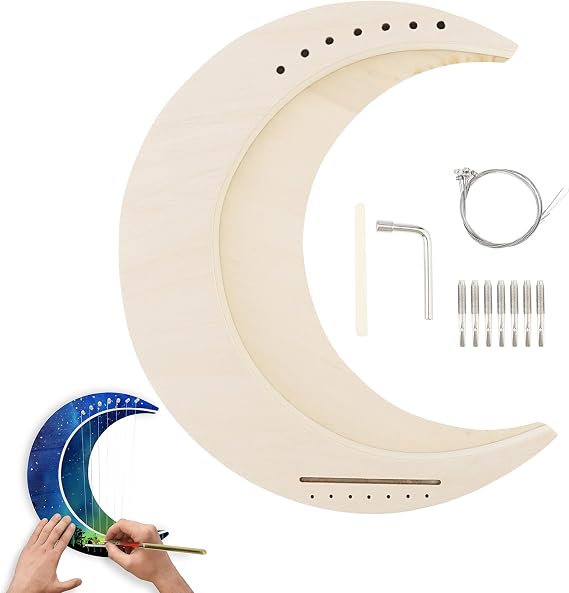 Lyre Harp 7 String DIY, Moon Shaped Lyre Harp Musical Instrument, Wood String Instruments, Make Your Own Basswood