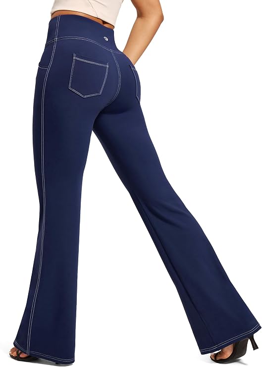 Yoga Pants Women High Waist Workout Bootcut Flare Leggings with Pockets | Tummy Control, 4-Way-Stretch Soft Fabric, 4 Deep Pockets, Non-See-Through, DIY Hem, Workout, Office, Yoga, Travel, Casual