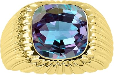 Rylos Gorgeous 12MM Alexandrite or Aquamarine in Yellow Gold Plated Silver Sizes 8-13