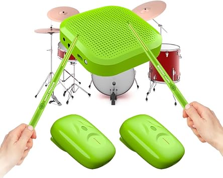 Virtual Drumsticks Electronic Drum Set Air Drumsticks with Drumsticks, Pedals, Bluetooth and 8 Sounds Sensing Electronic Drum Set Great Christmas Birthday Kids Adult (Green(B))