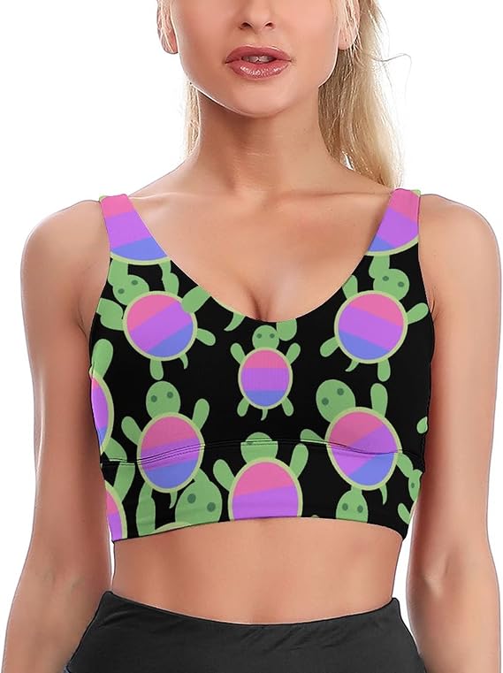 Bisexual Flag Turtle Printed Sports Bras for Women Yoga Sleelveless Crop Tops