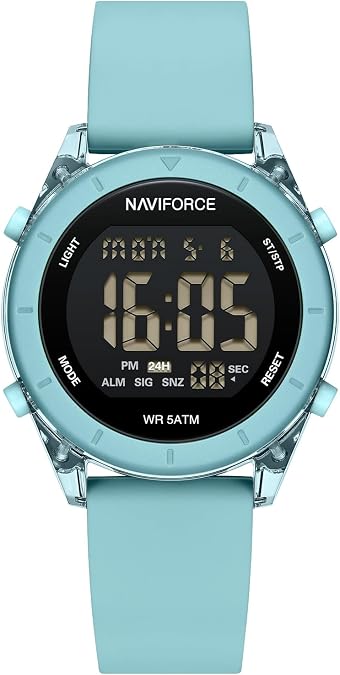 NAVIFORCE Digital Sport Waterproof Watches with Stopwatch, Alarm, 12/24 Hours, Hourly Time Signal and Snooze Function, Silicone Strap Wristwatch for Women