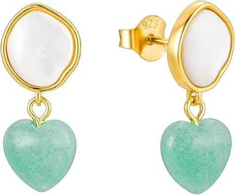 CAITLYNMINIMALIST 18K Gold Plated Sterling Silver Gemstone Crystal Pearl Drop Earrings Dainty CZ Dangle Studs for Women Gift for Her