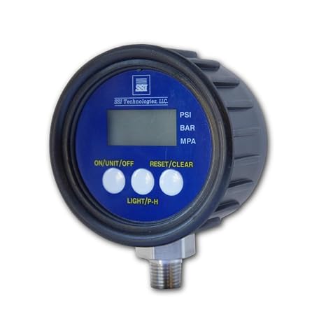 MG1-9V Series - MG1-15-A-9V-R, 2.5" Dial Digital Pressure Gauge with LCD Display, 15PSIG Operating Pressure, Battery Operated - 9V, 1% Accuracy, 1/4" NPT Male Process Connection