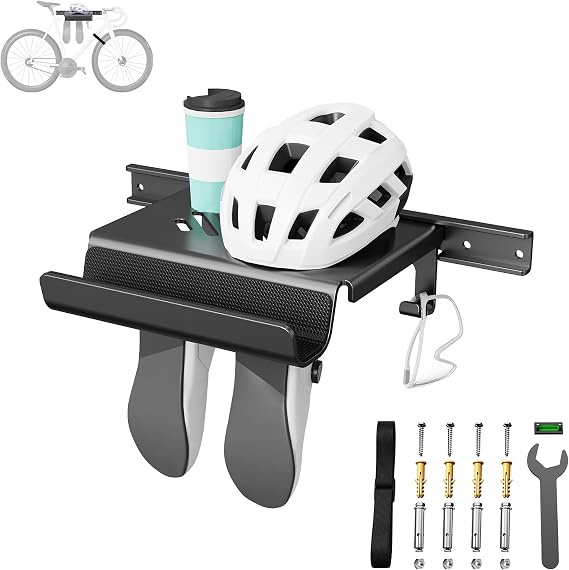 Bike Wall Mount Rack with Shelf and Hooks Saving space | Store Your Helmet and Shoes,Indoor Bike Storage Garage for a Single Road, Mountain or Other Bicycle,Fit Crank Bicycle