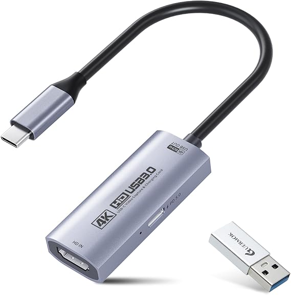 Guermok 4K USB 3.0 Video Capture Card for Streaming with PD 100W, 4K@60FPS