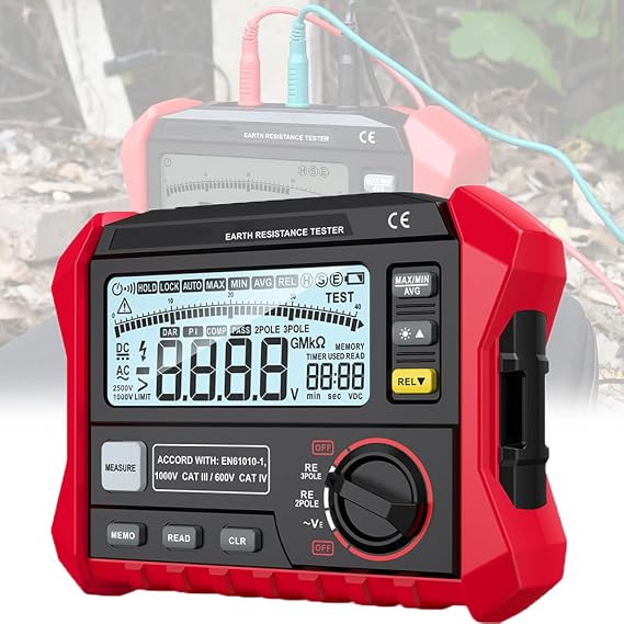 Insulation Resistance Multi Tester, Electrical Megger Insulation Resistance Tester, with Data Storage, Large Screen Backlit Display, Auto Shutdown Function, for Testing Industry
