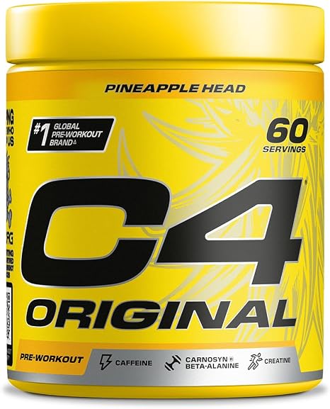 C4 Original Pre Workout Pulver Ananas Kopf 60 Portionen Zuckerfreies Pre Workout Energiegetränkepulver mit 150mg Koffein 1500mg Kreatin Monohydrat 1600mg Beta Alanin