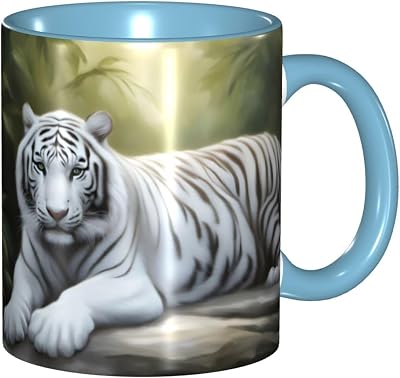 Sky Blue Classic Mugs Ceramic Mug Suitable for Cappuccino, Latte, Cereal, Yogurt, Milk, hot or Cold Drinks Micro-Wave Oven White Tiger Picture