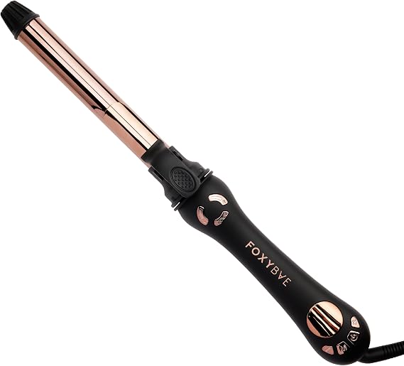 FoxyBae Rotating Curling Iron - Professional Automatic Hair Curler Wand for Long Hair w/Temp Control - 1 Titanium Barrel Hair Styling Tools for Silky Curls - Self Hair Curlers - [Black-Rose-Gold]