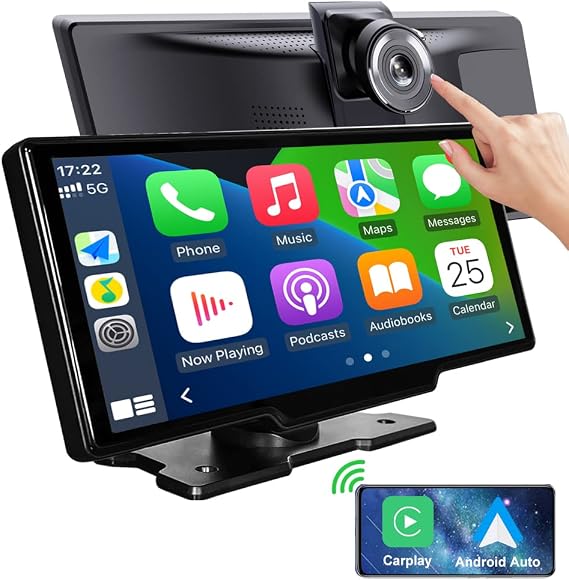 Portable Car Radio with 4k Dashcam, Wireless Dash Mount CarPlay & Android Auto, Touch Screen Audio Receivers Display.Stereo Bluetooth,Mirror Link, FM,Drive Mate Car Play Navigation,Carbuddy