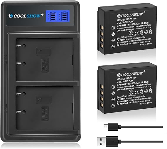 NP-W126 Battery 2 Packs 1500mAh and USB Dual NP-W126S Charger Compatible with Fuji X-T3, X-T2, X-T1,Fujifilm X-A5,X-E3,X-E2,X-E1, X100F,X-H1,X-M1,X-Pro2,X-Pro1,X-T20,X-T10