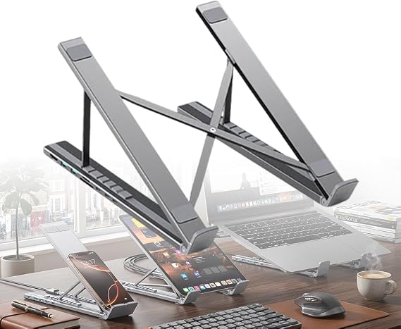 Sakerplus 8-in-1 Laptop Docking Station, Hub7 Foldable Laptop Stand with 4K HDMI, PD 100W USB-C Charging, USB 3.0, SD/TF Card Reader, Adjustable Ergonomic Stand with Anti-Slip Pads