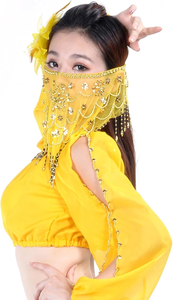 Belly Dance Tribal Face Veil With Beads, Halloween Veil