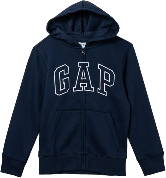 GAP Boys Logo Hoodie Hooded Full Zip Sweatshirt, Tapestry Navy, Large