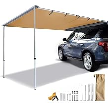 Retractable Car Side Awning, Roof Rack Pull-Out Sun Shade, PU5000mm Waterproof Canopy Overlanding Vehicle Awning with Storage Bag, For SUV/Truck/Van(Size:160x250cm/5.2x8.2ft)