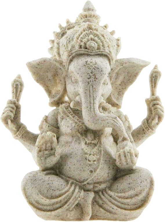 Winterworm Handmade Ganesha Elephant God Statue Sandstone Sculpture Buddha Figurine Decoration