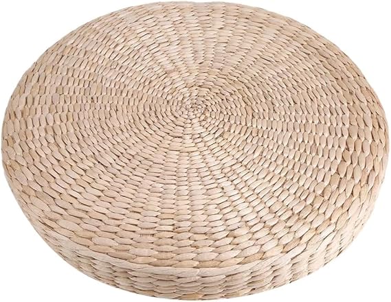 Tatami Cushion, Handmade Woven Straw Pouf Floor Seat Cushion Japanese Futon Round Knitted Meditation Pillow Cushion for Home Outdoor Decorative Seat (45 * 45 * 20cm)