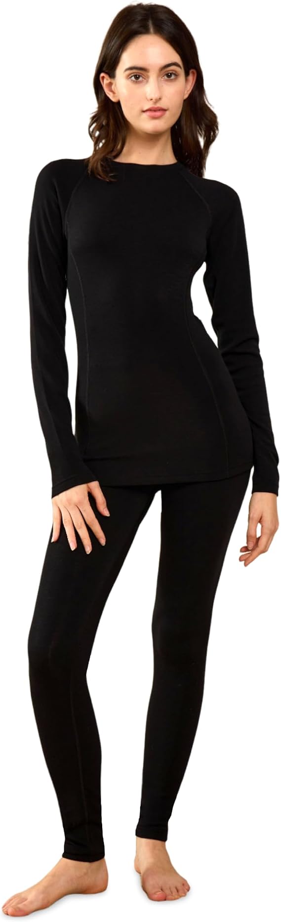100% Merino Wool Base Layer Women 250gsm Midweight Thermal Set | Women's thermal underwear top and bottom set with moisture-wicking comfort, soft 17.5-micron fibers, and a slim layering fit