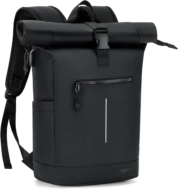 Lekeinchi Waterproof Laptop Backpack for Men and Women - Lightweight Roll Top Design for School, Travel, Business, Work, and Camping(Black)