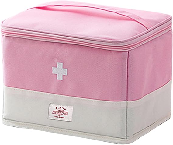 Travel Medicine Bag Organizer, Medical Bag Empty for First Responder Storage, Emergency Medical for Home, Travel, Camping, Car, Hiking & Outdoor Emergencies (Pink)