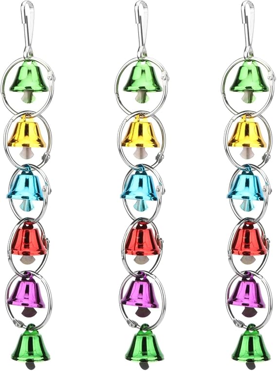 3Pcs Bird Bells Toy Chewing Hanging Ring Toy Cage Bite Colorful Bells Chandelier Parrot Cage Craft Toys for Pet Budgie Parakeet Cockatiel Macaw African Grey Lovebird Quaker Parrot