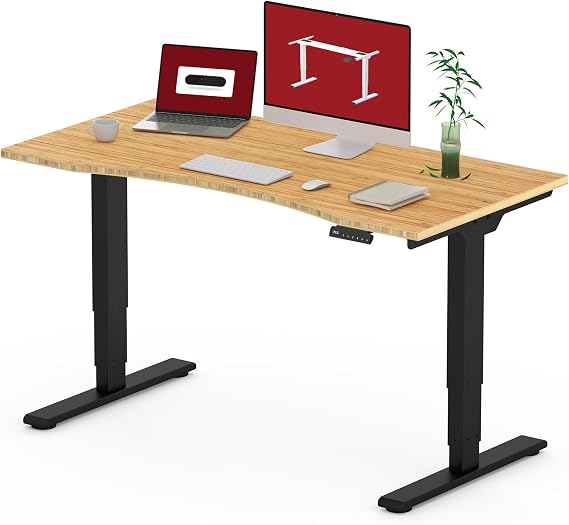 SANODESK Solid Bamboo Dual Motor Standing Desk, 220 lbs, 4824 | One-Piece Top, 220 lbs, 3-Stage Sit Stand Desk with 4 Memory Presets for Home Office, Black Frame/Natural Curved Bamboo