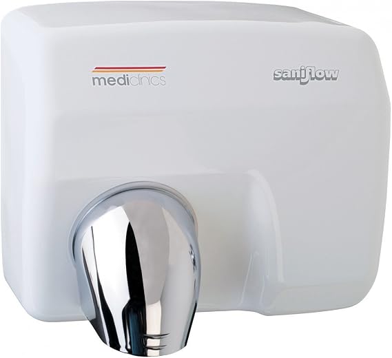 E85A Automatic Hand Dryer, 1/4" (6mm) Thick Cast Iron Cover with White Porcelain Enamelled Coating, Maximum Robustness and Power, Adjustable (6-10") IR Electronic Detection Sensor