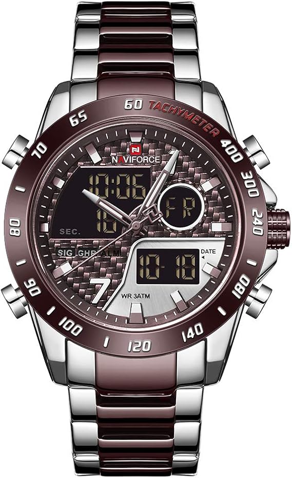 NAVIFORCE Men's Multifunction Waterproof Sport Analog Digital Quartz Watch with Chronograph Dual Time Alarm SIG Snooze Function
