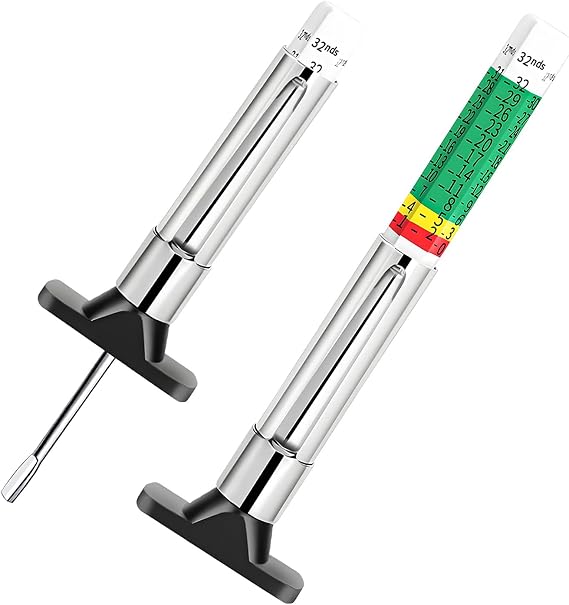 2PCS Car Tire Tread Depth Gauge, 32nds Smart Color Coded Automotive Tire Thread Depth Checker Meter Tool, Professional Tyre Measurement Gauge Tool for Cars Trucks Motorcycles
