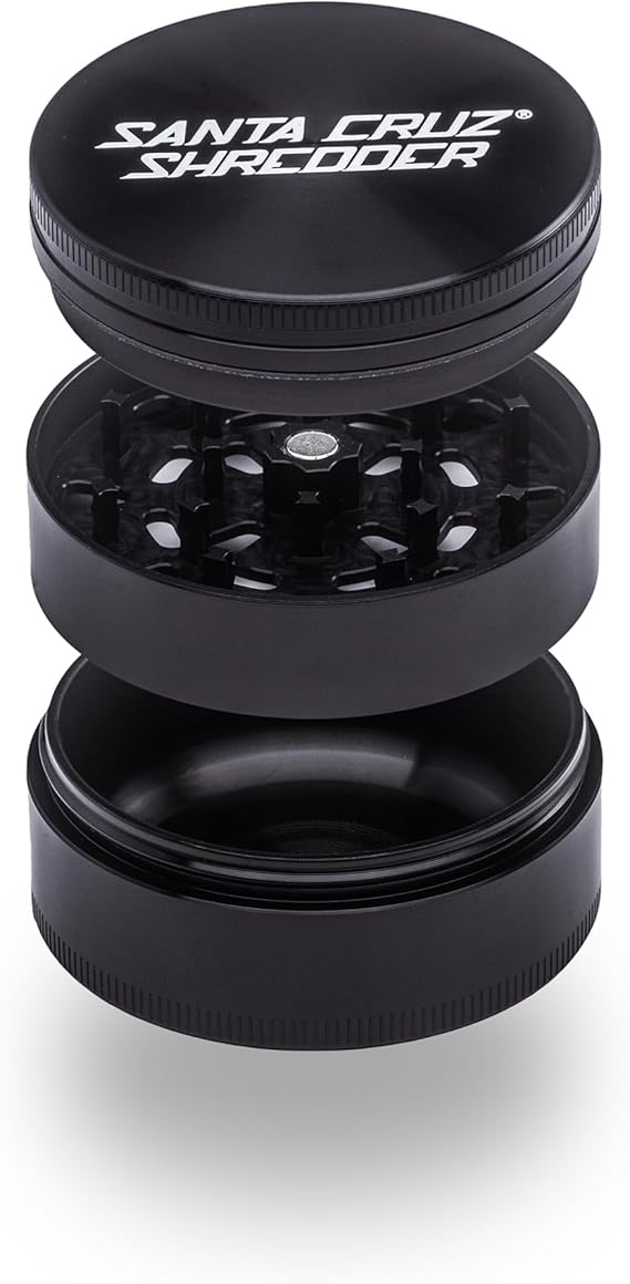 Santa Cruz Shredder Metal Herb Grinder Knurled Top for Stronger Grip 3-Piece Large 2.7" (Black)