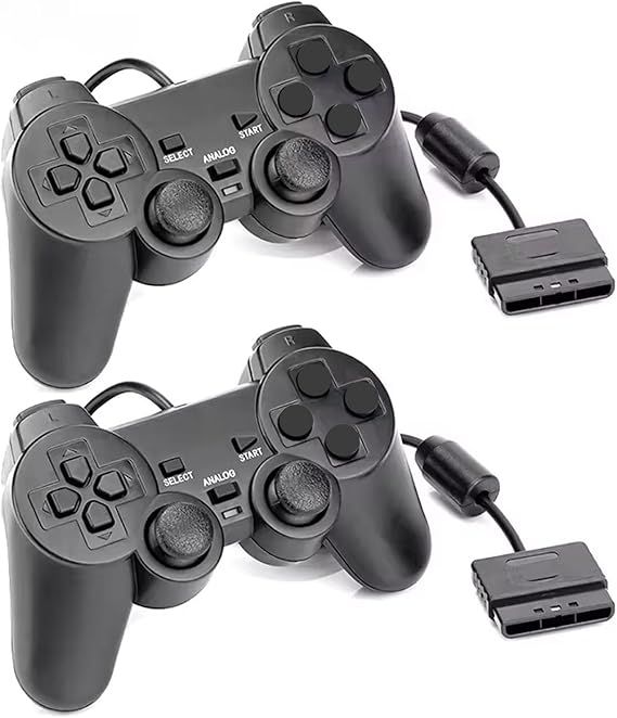 Hovlian 2 Pack PS2 Wired Controller,Double Shock Gamepad Compatible with PS2 Controller (Black 2 PACK)