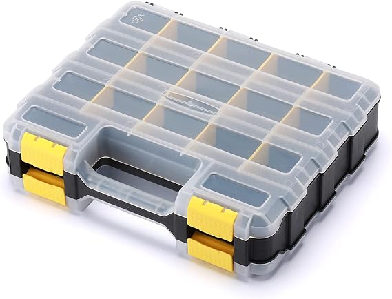 MIXPOWER 34-Compartment Double Sided Organizer with Impact Resistant Polymer and Customizable Removable Plastic Dividers, storage and carry, Black/Yellow