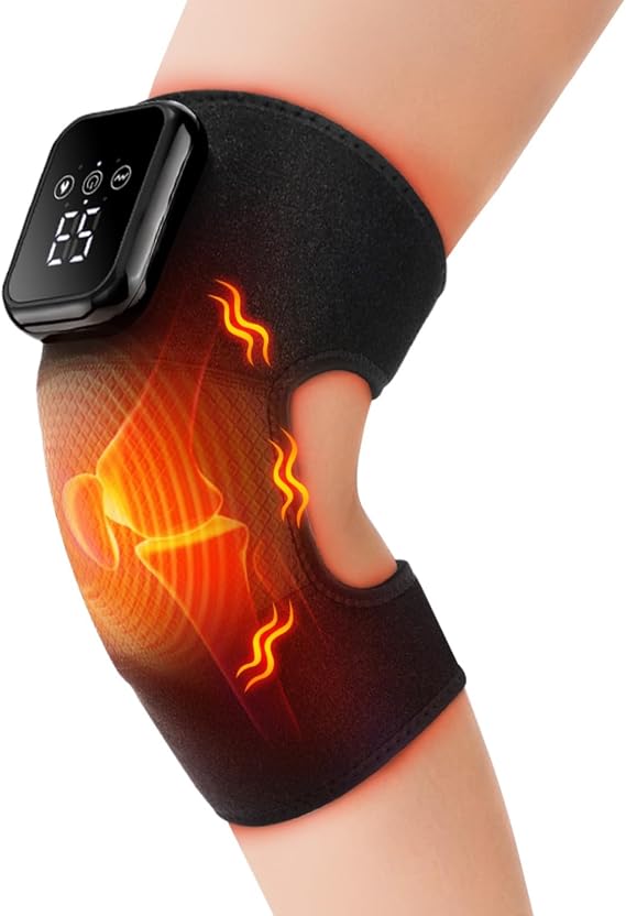 Knee Massager, Knee Massager Heat and Vibration for Arthritis, Knee Braces with Massage, Cordless Heating Massager Wrap with Infrared for Elbow/Shoulder Relax, Joint Stiff (Black)