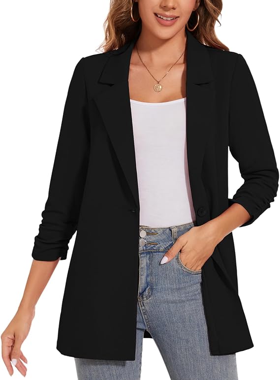 Womens Long Blazer Casual Long Sleeve Jacket Oversized One Button Coat Formal Suit