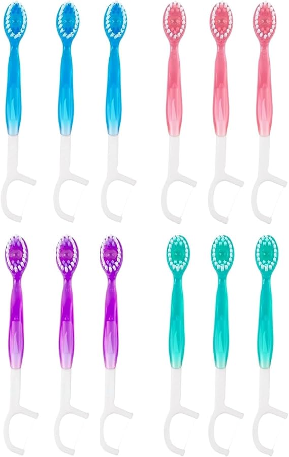 Chewable Toothbrush 12PCS Disposable Toothbrush with Toothpaste 5 in 1 Mini Toothbrush with Tongue Scraper + Floss + Pick,Mini Brush Portable Travel Toothbrush for Travel Work Camping