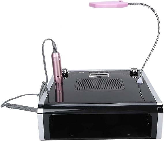 Nail Drill with Lamp, 4 in 1Nail Suction Dust Collector for Acrylic Gel Nails Kit 30000RPM Electric Nail Grinding Machine, Nail File Drill Suction Dust Collector(Black)