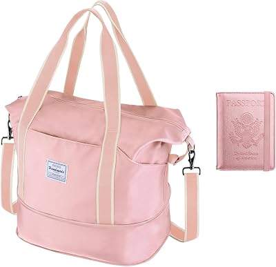 WALNEW Travel Duffel Bag & Passport Holder Bundle - Pink, 41x21x40cm - Womens Travel Bag with RFID Protection & Waterproof Compartment - Unisex-Adults