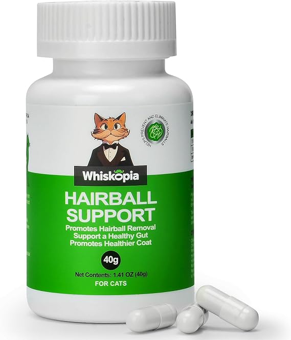 Cat Hairball Relief with Psyllium Seed Husk and Vitamins | 50 Capsules, Helps Eliminate & Prevent Hairballs, Supports Healthy Digestion & Coat