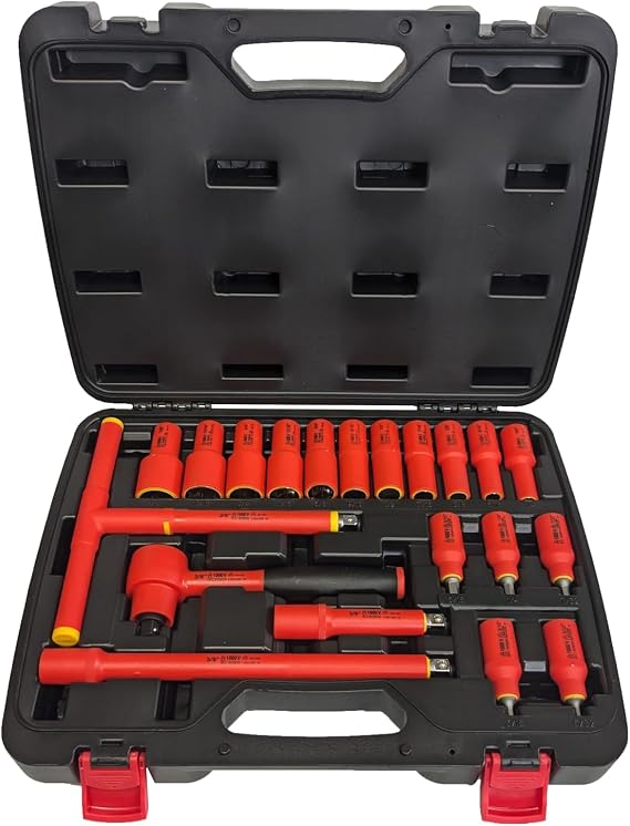 Rhino Tools 1000V Insulated SAE Socket Set | 20 Piece 3/8" Drive | 5 Hex Bits