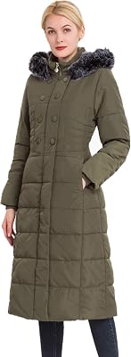 Womens Vegan Down Hooded Jacket,Max Long Puffer Winter Warm Coat,Long-Sleeve Full-Zip Water-Resistant Thicken Parka