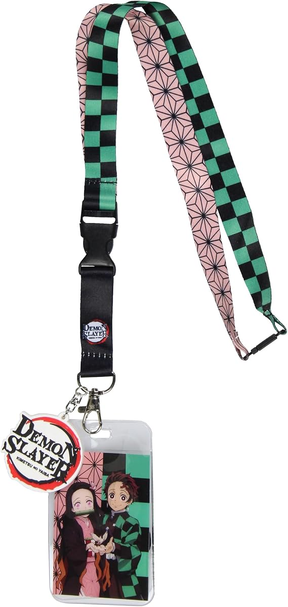 Demon Slayer Lanyard Tanjiro and Nezuko Costume Manga Anime ID Badge Holder Keychain Lanyard w/Large 2" Rubber Pendant