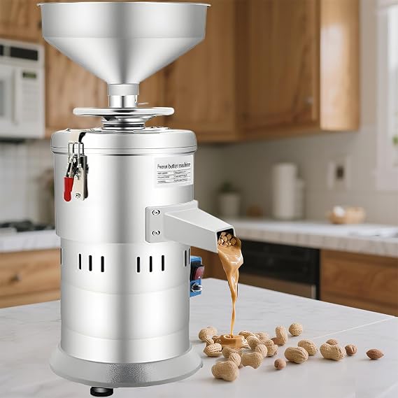 Electric Peanut Butter Maker Machine, 1100W Electric Nut Grain Grinder, 33lb/h Stainless Steel Commercial Kitchen Sesame Sauce Grinder for Almonds, Cashews and Groundnut, Dual Grinding Modes
