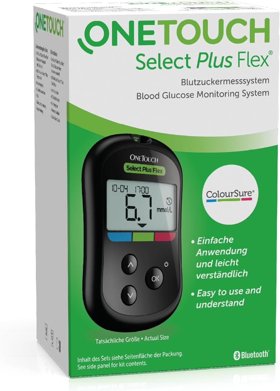 OneTouch Select Plus Flex Blood Glucose Meter mmolL | 1 Meter, 10 Test Strips, 1 Lancing Aid, 10 Lancets & 1 Case