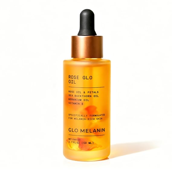Glo Melanin Rose Glo Oil Natural Brightening & Soothing Facial & Body Oil | 50ml, For Melanin-Rich Skin, Includes Rosehip - Sea Buckthorn - Argan - Grape Seed & Vitamin E, Lightweight, Made in USA