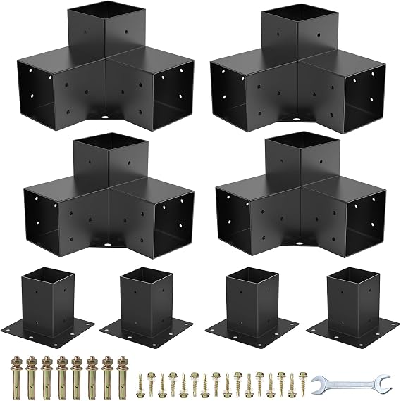 Pergola Brackets 4x4Woodworks Pergola kit Modular Modern Outdoor pergola Hardware Kit DIY Elevated Wood Stand kit Includes 4 Bracket Shoulders 4 Boots for 4x4 (Actual: 3.5x3.5 Inch) Lumber