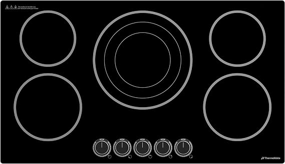 ThermoMate 36 Inch Electric Cooktop, 5 Burners Knob Control Built-in Ceramic Cooktop, 30" Radiant Electric Stove Top of 9000W with 9 Heat Levels, Hot Surface Indicator, 220-240v, Hard Wired