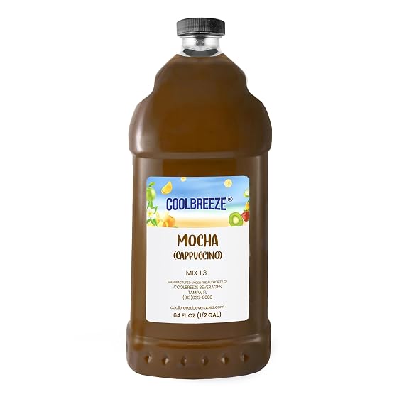 Coolbreeze Mocha Cappuccino Slush Frozen Drink Machine Mix - Ready to Use Frozen Coffee Chocolate Slushie Flavor Syrup - 1/2 Gallon Bottle