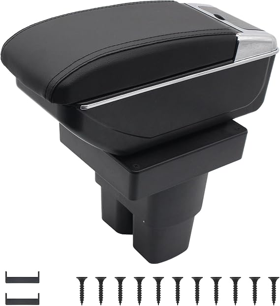 Car Armrest Box Fit for Nissan, Double-Layer Armrest Organizer Box Centre Consoles with Cup Holder Arm Rest Automotive Accessories (Black Thread, NV200)
