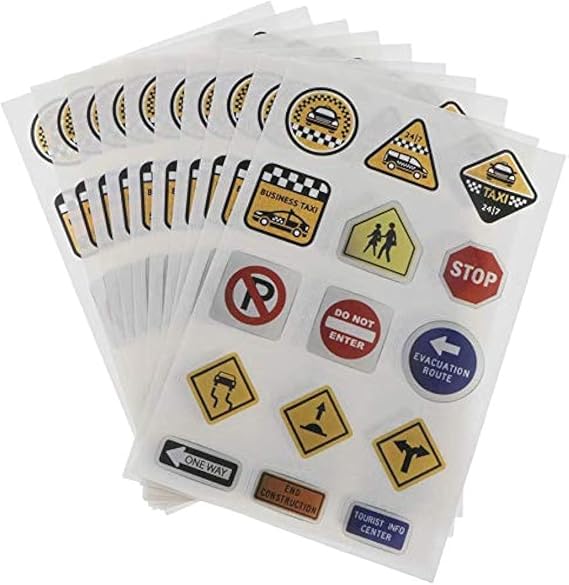 10 Sheets Road Sign Stickers DIY Traffic Play Stickers to Develop Your Kids Imagination and Memory - B
